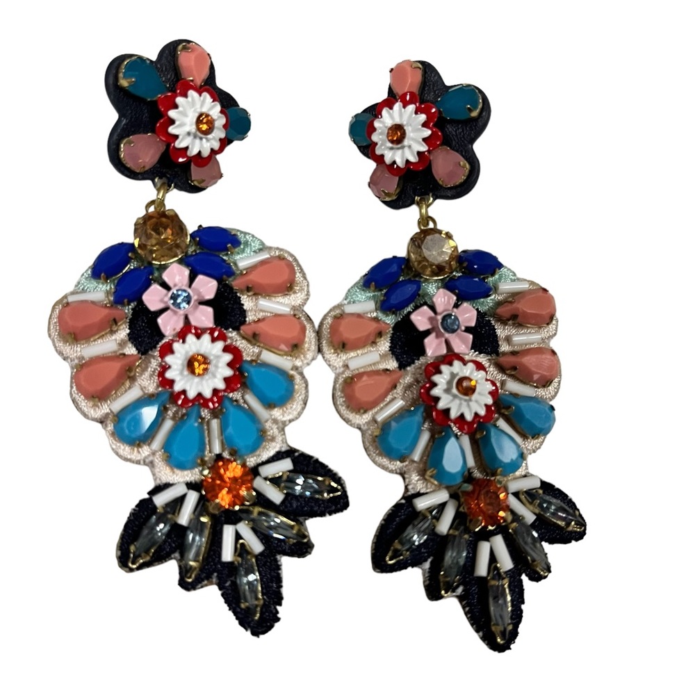 J Crew Earrings Floral Statement Leather